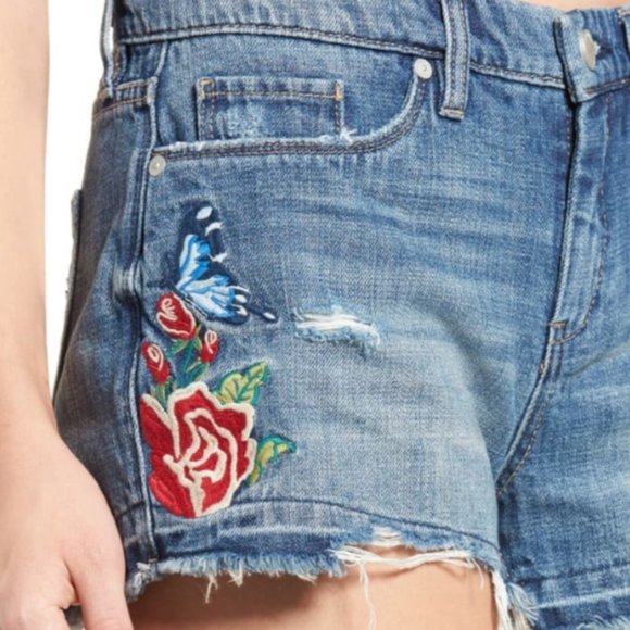 Blank NYC Stretch Medium Wash Denim Embroidered Hiker Short 27 - Picture 2 of 7